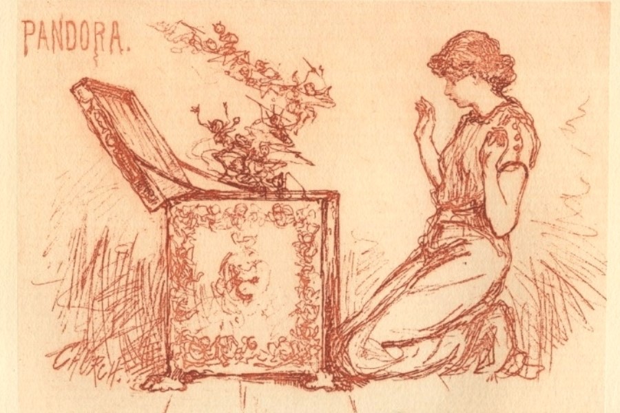 Die Büchse der Pandora ist geöffnet: Frederick Stuart Church (Quelle: The Riverside Press for the Hawthorne Portfolio in 1884. Wikimedia Commons)